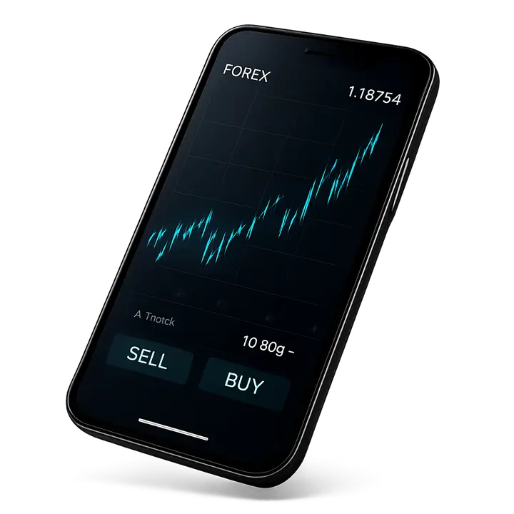 AIMS trading app on mobile showing a live forex chart