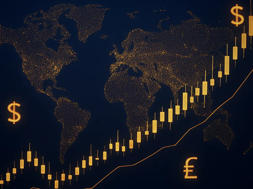 Global forex market visualisation with currency pairs and trending charts